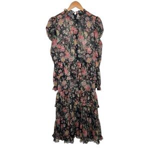 o.p.t Women Martha Floral Sheer Mock Neck Maxi Dress Sz Large Long Sleeve Tiered